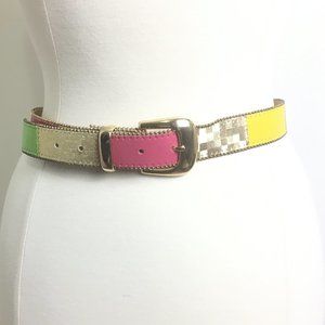 Vintage Multi Color Patchwork Belt  sz Medium 32 inches